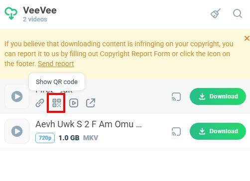 qr code icon on veevee extension