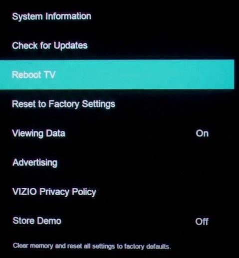 reboot vizio tv