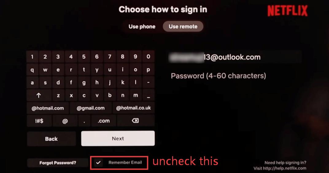 remove email address for netflix on samsung tv