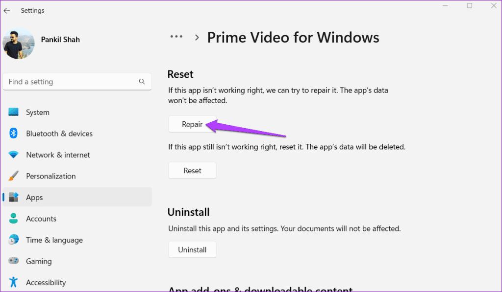 repair prime video windows app