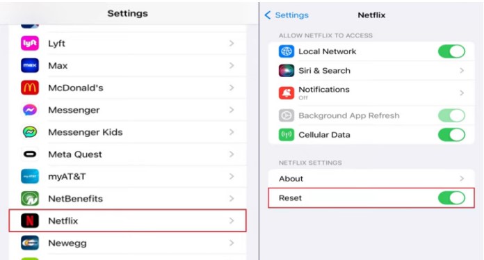 reset netflix app from settings app