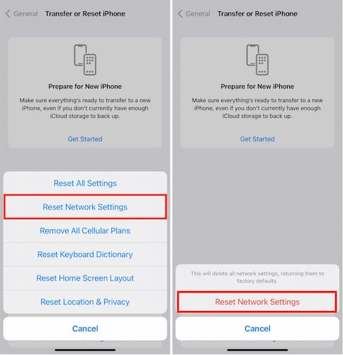 reset network settings on iphone