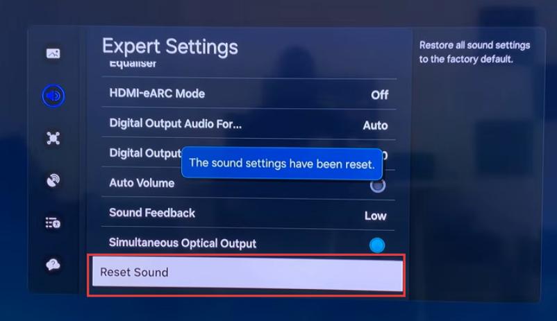 reset sound on samsung