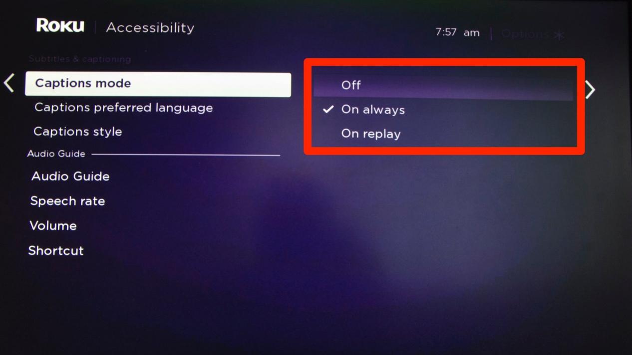 roku captions mode on always