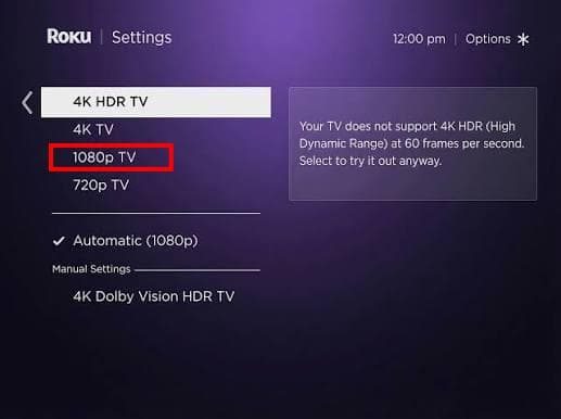 roku display settings in 1080p tv