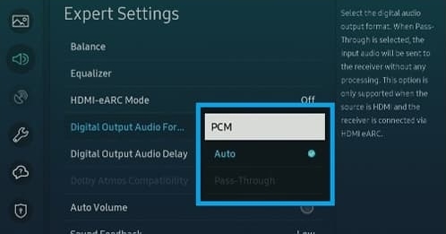 samsung tv pcm audio format