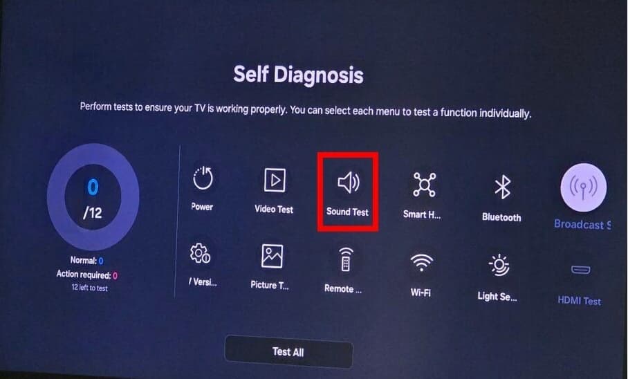samsung tv sound test