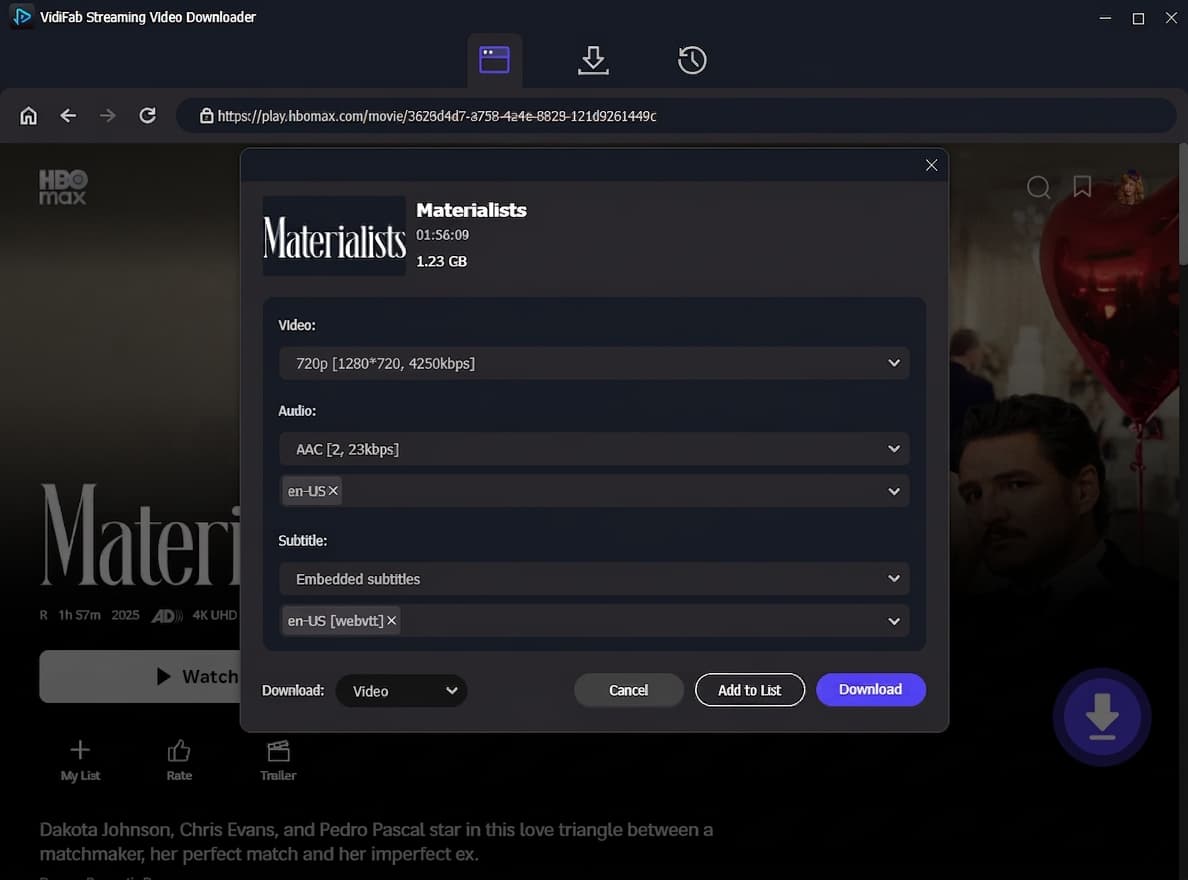 set download preference for hbo max movies