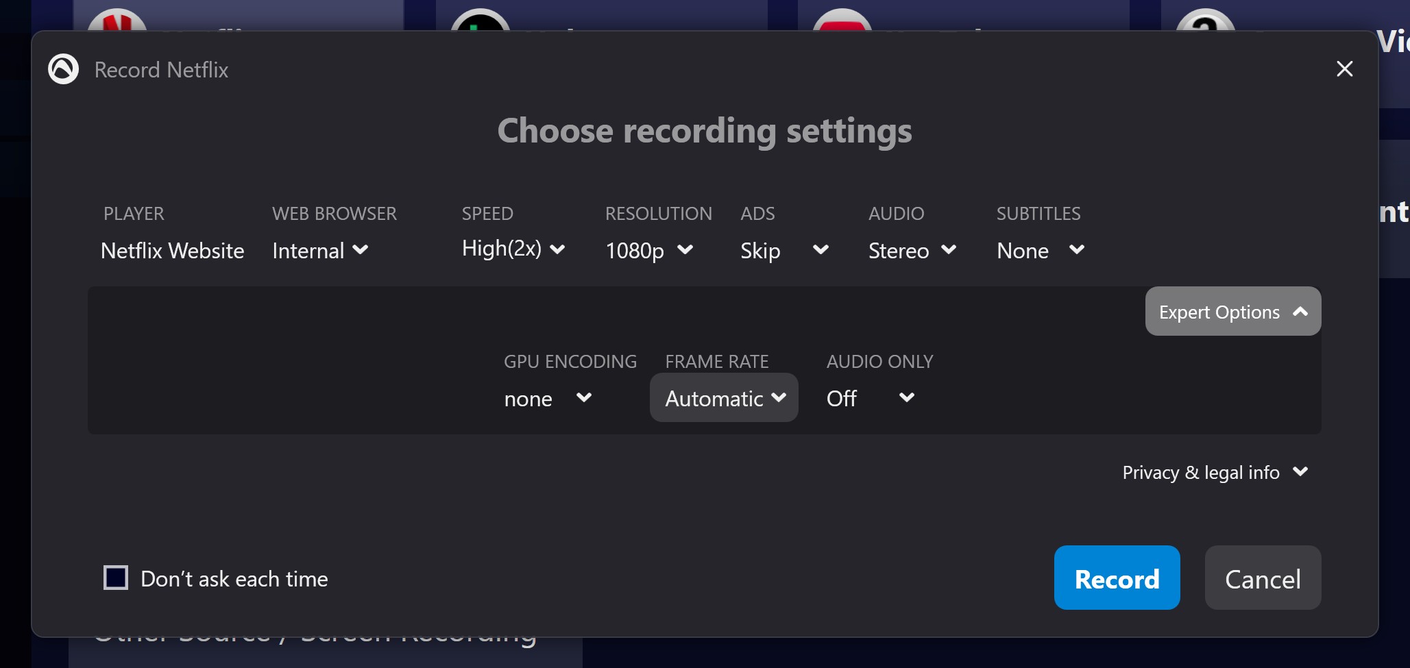 set download settings on audials for netflix