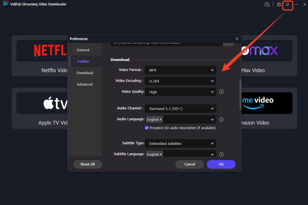 set hulu download output on vidifab