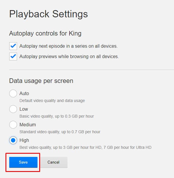 set netflix video quality to high