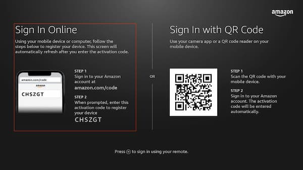 sign in amazon account on fire tv