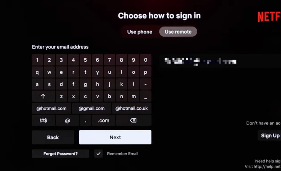 sign in netflix on samsung tv via email