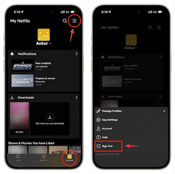 sign out of netflix on mobile