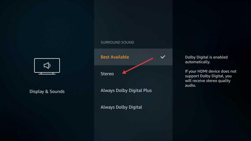 switch firestick audio to stereo