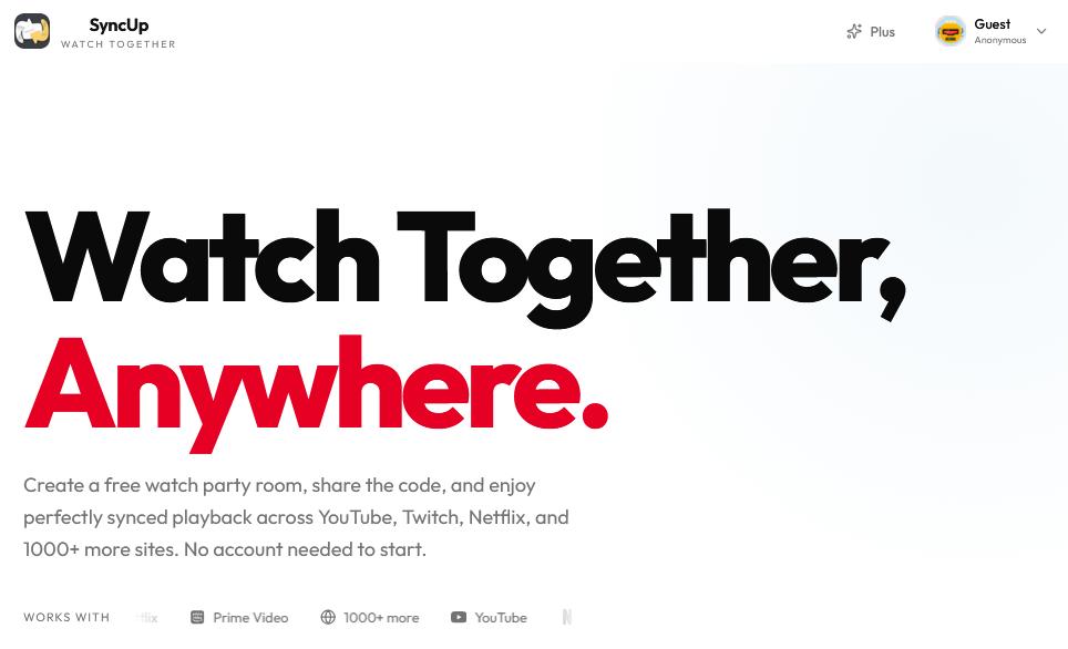 SyncUp watch together homepage