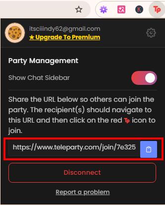Teleparty share room URL dialog