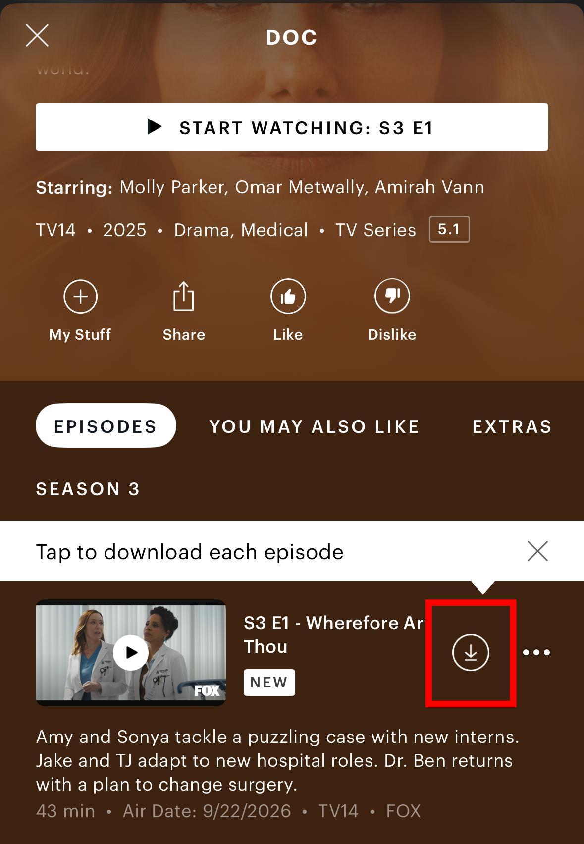 the download icon on hulu app