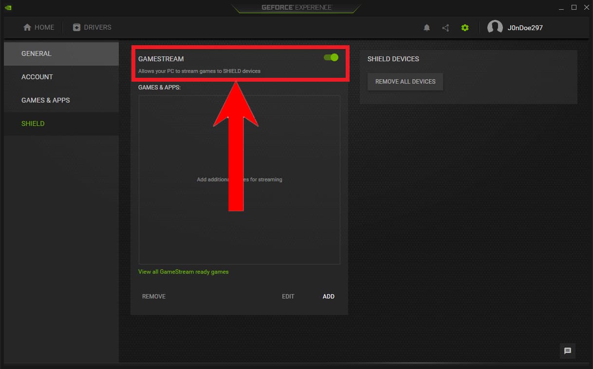 turn on gamestream on geforce experience