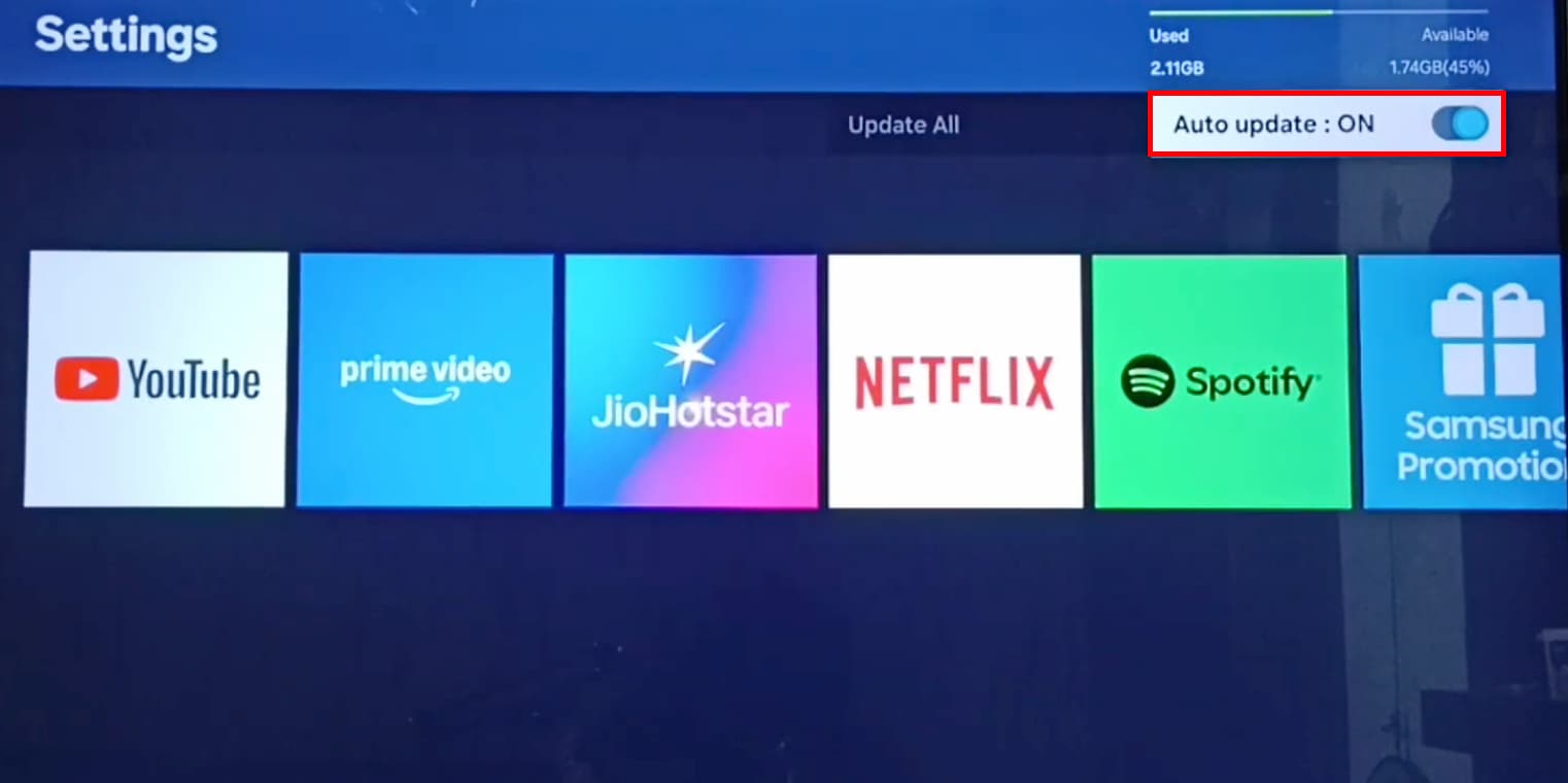 turn on samsung tv app auto update