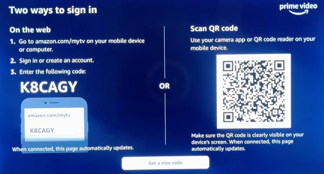 two ways to sign in prime video on smart tv
