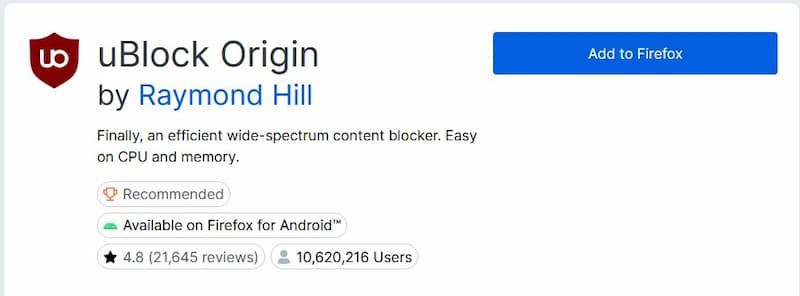 ublock origin on firefox store