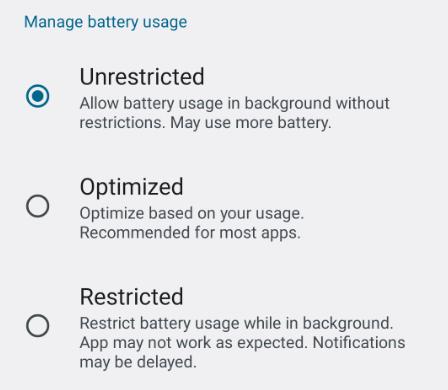 unrestricted battery usage on android