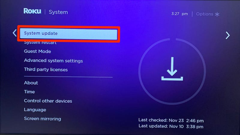 update roku system