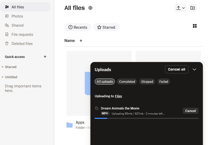 upload mp4 video to dropbox
