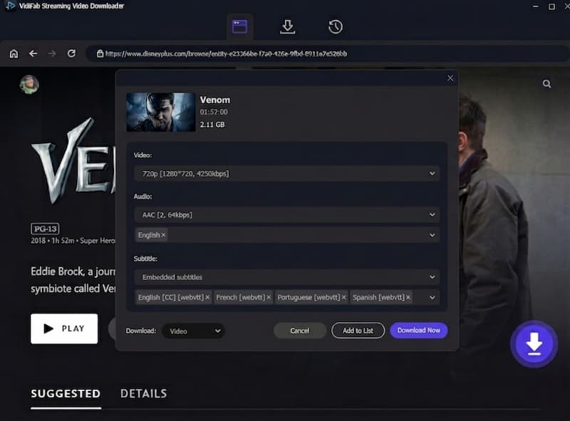 set download preference for venom movies