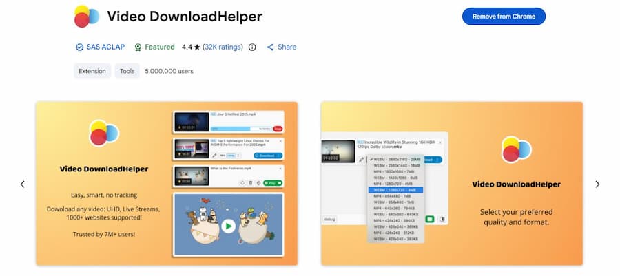 video downloadhhelper in chrome store