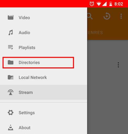 VLC Android Directories menu