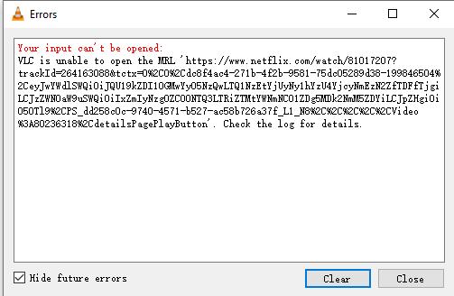 VLC cannot open Netflix URL error message
