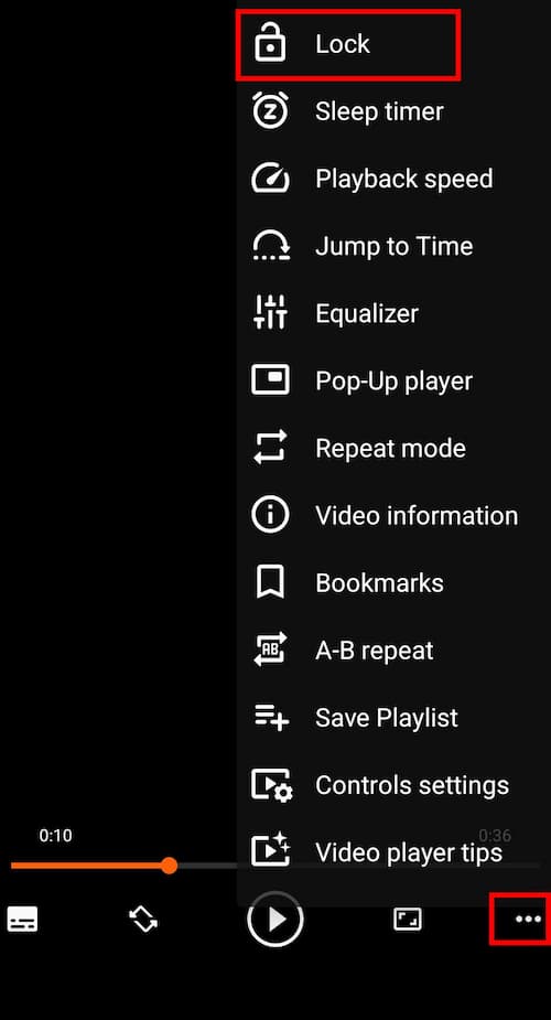 VLC mobile lock and pop-up player options