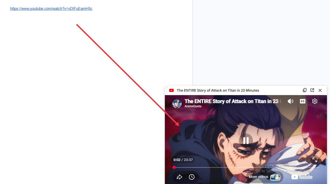 watch anime in preview window via google doc