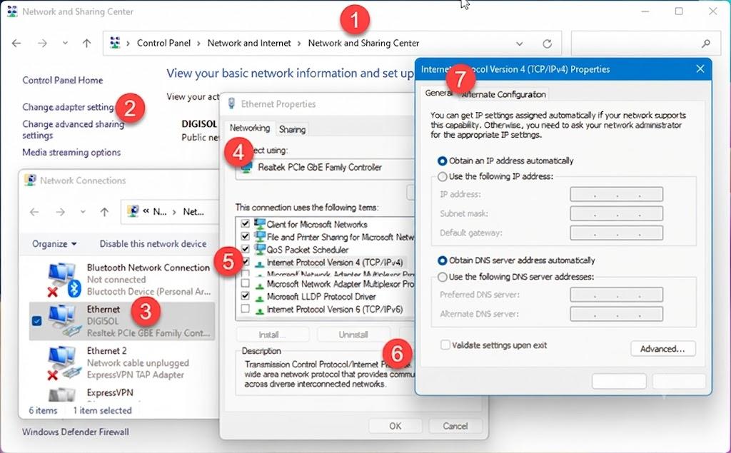 Windows IPv4 DNS server settings
